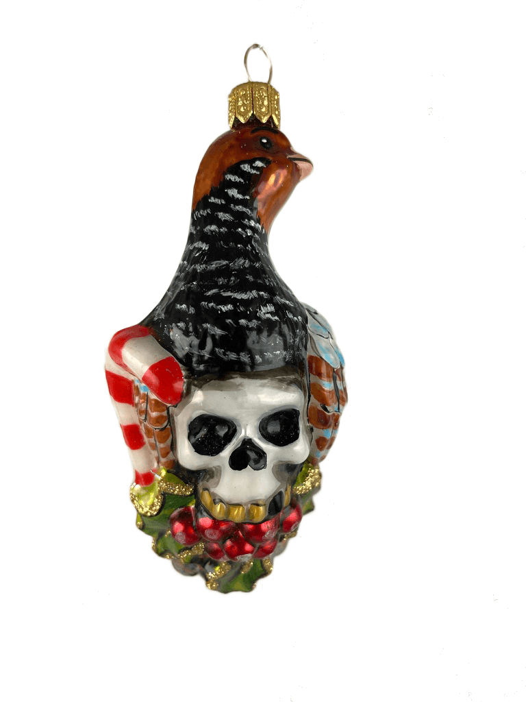 Festive Biker Partridge with Skull - Mysteria Christmas Ornaments